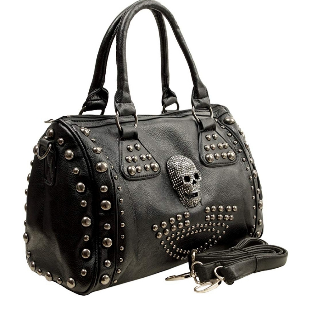 Rockstar Studded Skull Leather Shoulder Handbag